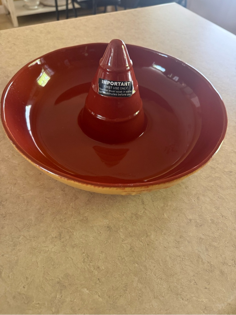 Red Ceramic Chip and Dip Serving Bowl with Cone - Unbranded